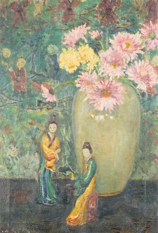 Bessie Lasky USA Chinoiserie Oil Painting - Image 2 of 4