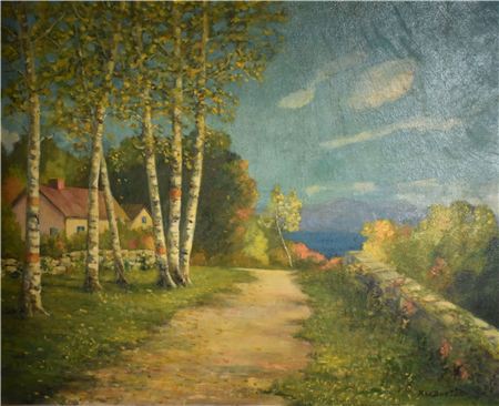 LANDSCAPE WITH BIRCHES AND HOUSES - Image 1 of 3