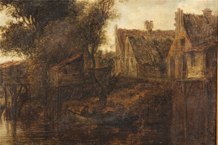 “River Scene with Three Boats and Houses” - Image 3 of 4