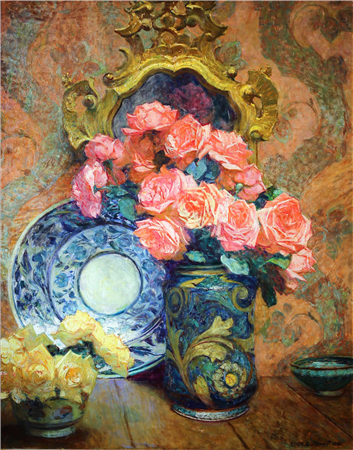 Les Lotus et Bouquets de Roses avec Porcelaine Chinoise - Image 1 of 4