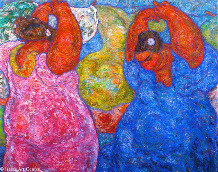 Madge Tennent, "Hawaiians Hanging Holoku," 1934. Permanent collection.