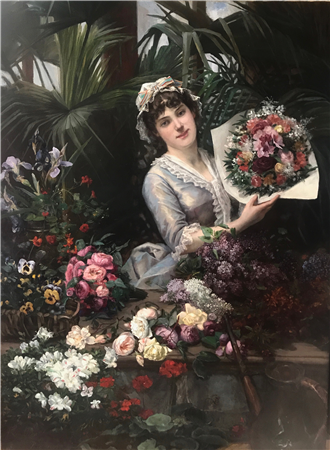 Christian Roullier (French, 1845 - 1926)
A Beautiful Woman Arranging a Bouquet of Flowers
57 x 42 inches
Oil on canvas