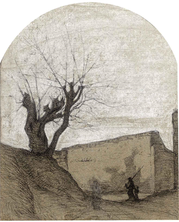 “A Fisherman and a Child Walking by a Wall, A Willow Tree to the Left” - Image 1 of 3