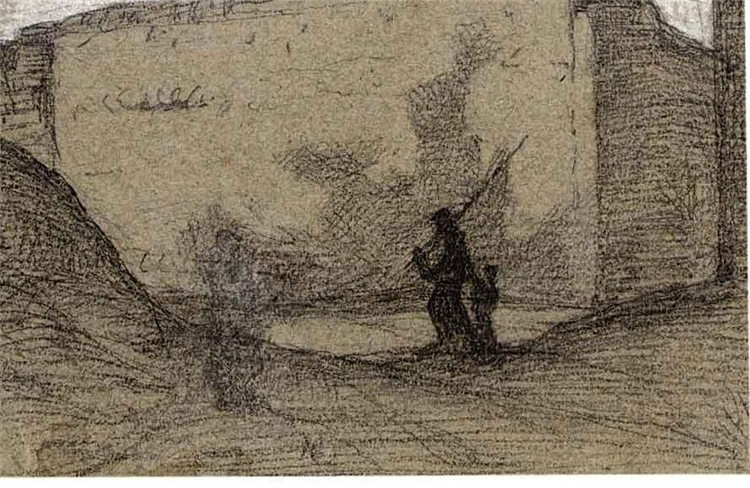 “A Fisherman and a Child Walking by a Wall, A Willow Tree to the Left” - Image 2 of 3