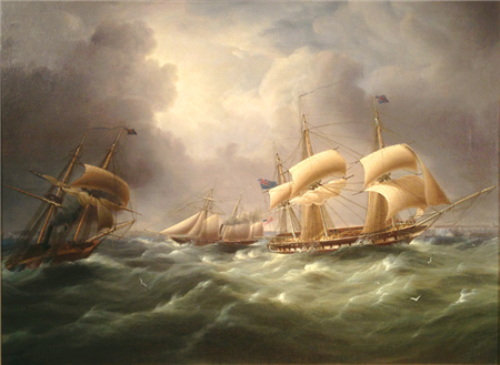 American Steam Schooner Meets British Frigates Crossing the English Channel - Image 1 of 3