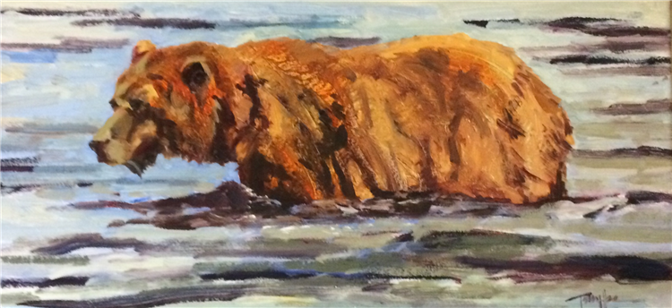 Terry Lee b.1948  "Fishing Hole"  Acrylic on Board  12" X 24"