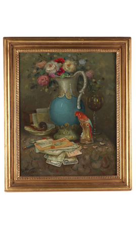 Still Life with Vase, Pipe, and Parrot - Image 1 of 3