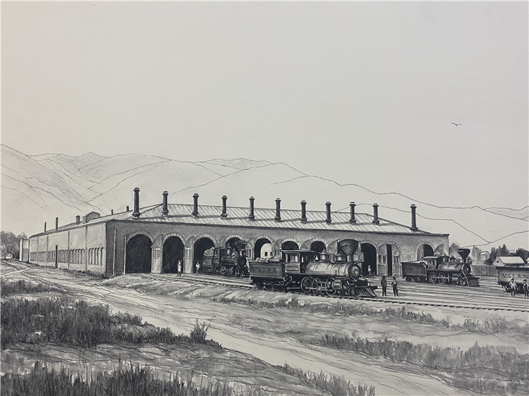 Andrew Saar original charcoal
Virginia and Truckee roundhouse
Carson City, Nevada