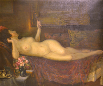Reclining Nude Woman with Mirror and Roses - Image 1 of 4