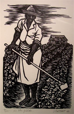 Elizabeth Catlett, In the Fields, 1947, linocut, 7 x 5  inches