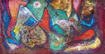 Rare Early Geometric Painting With Copper Wire