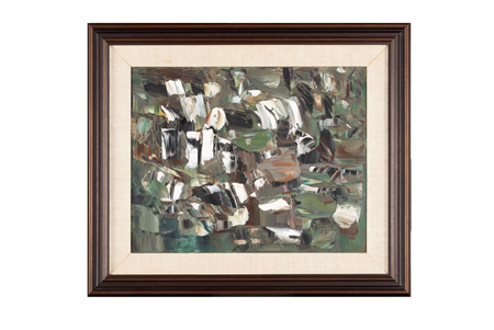 PAUL-EMILE BORDUAS (FRENCH-CANADIAN, 1905-1960),
Cry of the Little Frogs, Oil on canvas, signed and dated 1953. 
Sold $120,000 May 2021.