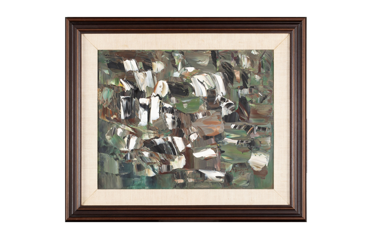 PAUL-EMILE BORDUAS (FRENCH-CANADIAN, 1905-1960),
Cry of the Little Frogs, Oil on canvas, signed and dated 1953. 
Sold $120,000 May 2021.