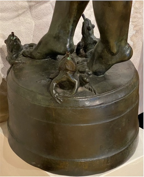 Large Cast Patinated Bronze Fountain of a Nude Boy with Pan Flute, Frog Baby - Image 2 of 2