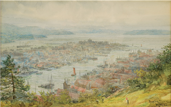 Bergen, Norway -  Ships in The Harbor - Houses & Figures - circa 1906 - Image 1 of 4
