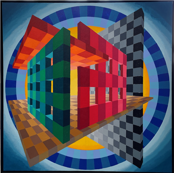 Sale was $6800 -- Block Sculpture with Blue Halo - Image 1 of 2