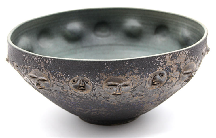 Volvanic Glazed Bowl with Face in Relief - Image 4 of 4