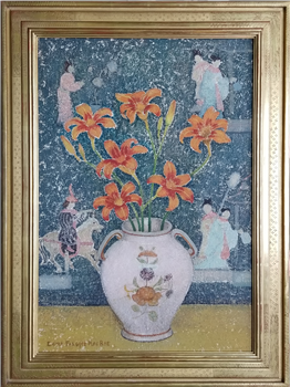 Lilies with Oriental Figures - Image 1 of 2