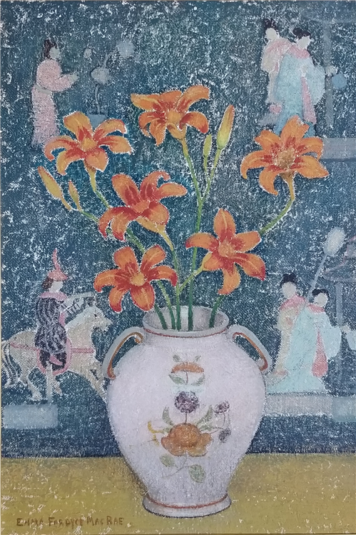 Lilies with Oriental Figures - Image 2 of 2