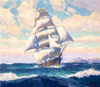 Full Masted Ship Off Catalina Island - Image 1 of 4