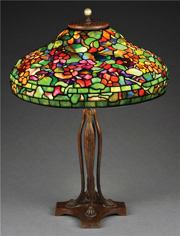 TIFFANY STUDIOS NASTURTIUM LEADED GLASS TABLE LAMP.