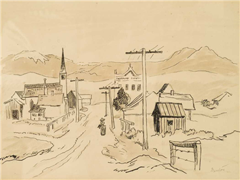 Western Town with Road to Mountain