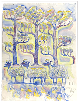 Sheep and Pine Trees