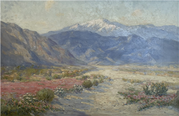 Wild Flowers in High Desert Near Palm Springs California - Pink & White Flowers Snowy Mountains - Image 1 of 4