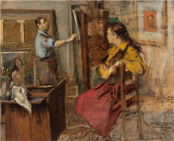 Robert Philipp painting in his studio