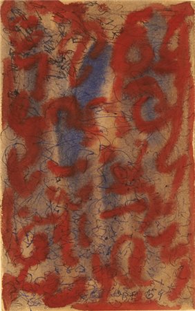 Beauford Delaney
Untitled, 1959
Mixed media on paper,  7.125" x 4.5",  
Monogrammed and dated lower right
