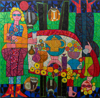 Two Mystic Ladies with Four Cats - Image 1 of 2