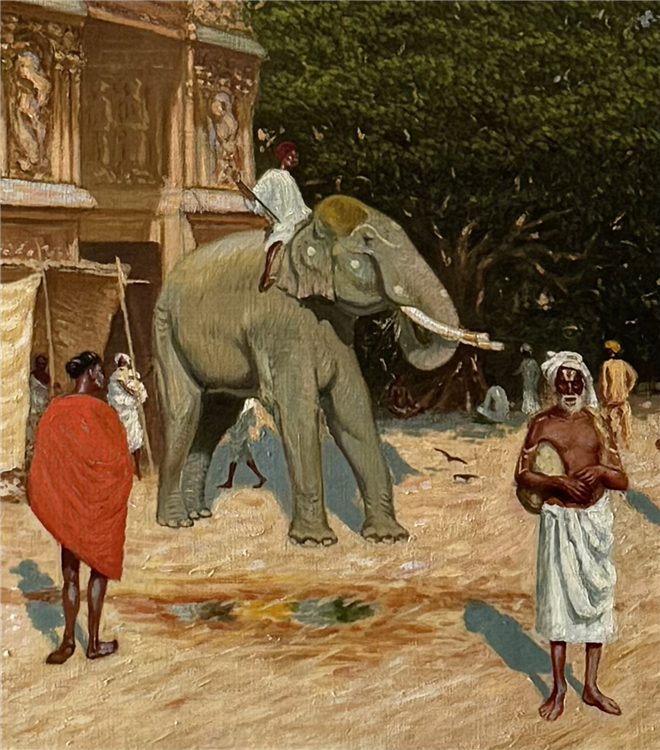 Meenakshi Temple Hindu Preist & Sacred Elephant Madurai Tamil India 1913 o/c - Image 3 of 4