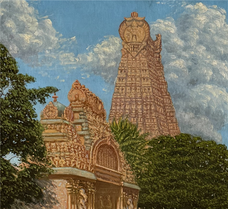 Meenakshi Temple Hindu Preist & Sacred Elephant Madurai Tamil India 1913 o/c - Image 4 of 4
