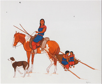 Woman Pulling Children on Travois - Image 1 of 4