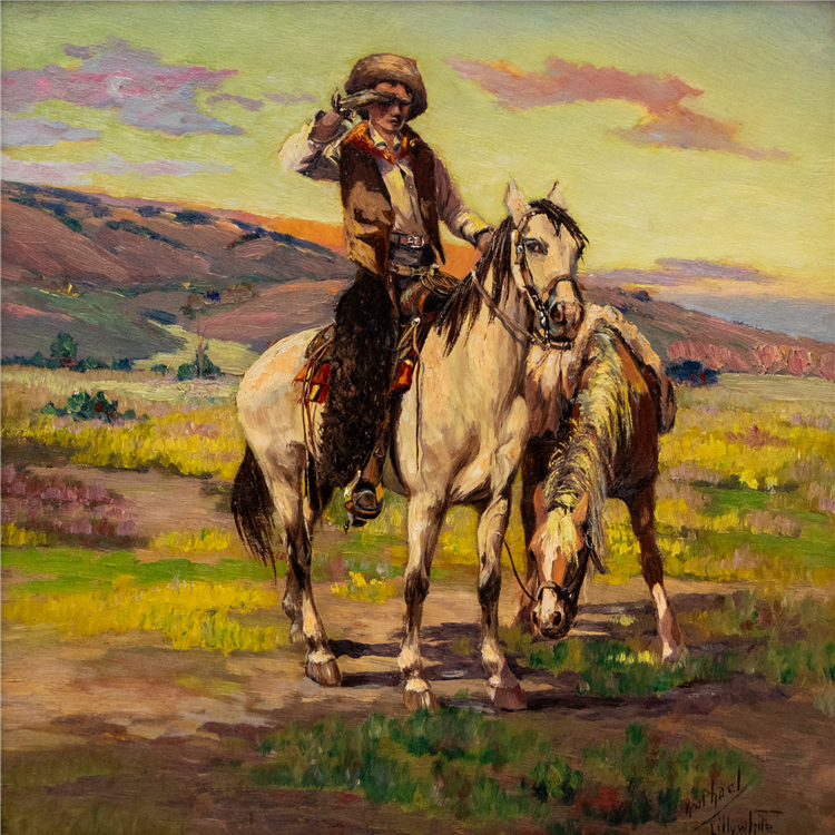 Untitled (Cowboy with Horses in a Western Landscape) - Image 2 of 2