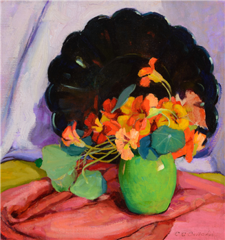 Nasturtiums in Green Vase - Image 1 of 2