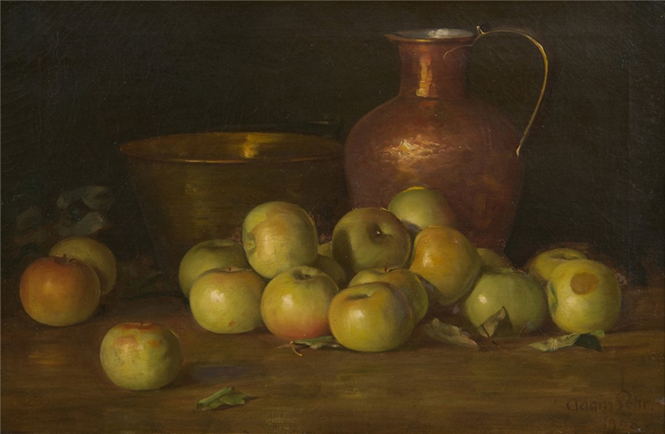 Still life with green apples and copper vessels - Image 2 of 4