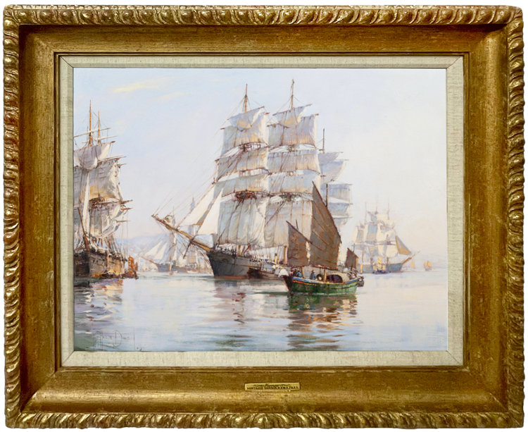 Montague Dawson RSMA, FRSA
British 1890 - 1973
Foochow

Medium: oil on canvas-board

Dimensions: 14 x 18 in / 35.6 x 47.7 cm
Frame size 19.5 x 23.75 in / 49.5 x 60.3 cm

Provenance: Frost and Reed Ltd., London
Acquired from the above, 1963
Collection of James & Patrice Schoonmaker, Naples, Florida