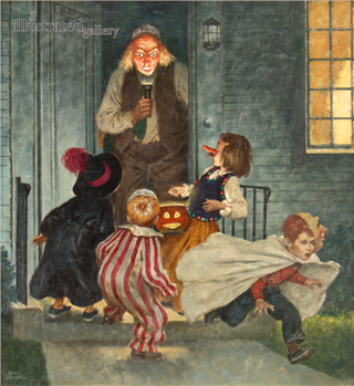 Tricking Trick-or-Treaters, Halloween Cover for The Saturday Evening Post