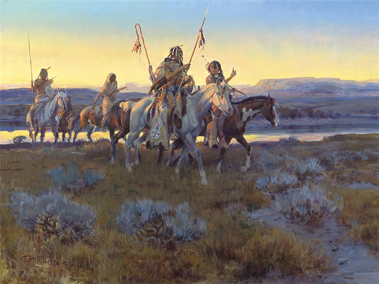 Charles M. Russell (1864–1926), Piegans (1918), Sold at Auction: $5,600,000 – The Coeur d’Alene Art Auction holds multiple world record prices for works by Charles M. Russell sold at auction.