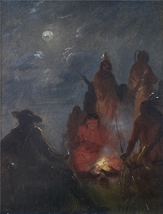 Portrait of Captain Stewart With Indians by Campfire - Image 2 of 2