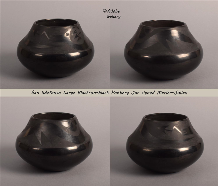 Large San Ildefonso Pueblo Black-on-black Pottery Jar signed Marie—Julian - Image 4 of 4