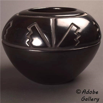 Santa Clara Pueblo Globular Black Carved Pottery Jar by Margaret Tafoya - Image 1 of 3