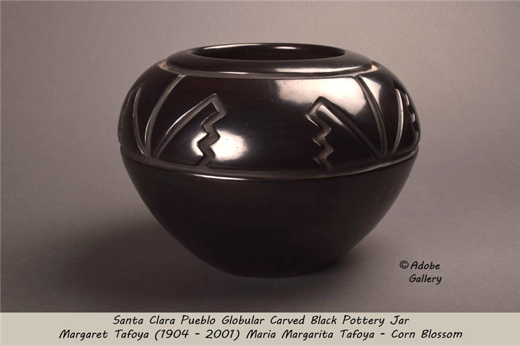 Santa Clara Pueblo Globular Black Carved Pottery Jar by Margaret Tafoya - Image 2 of 3