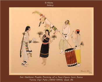 Original Painting of a Four-Figure Corn Dance by Tonita Peña - Image 1 of 4