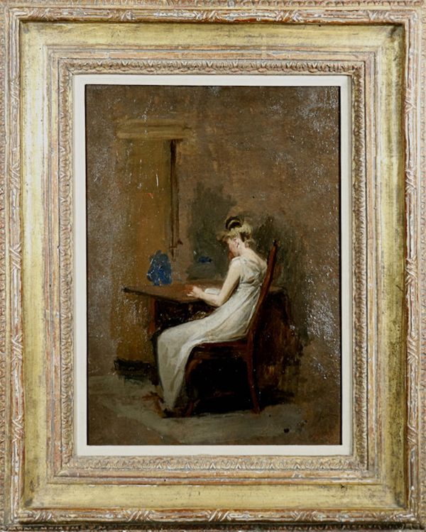 Woman Reading or Girl in White Dress Sitting at Desk - Image 3 of 4