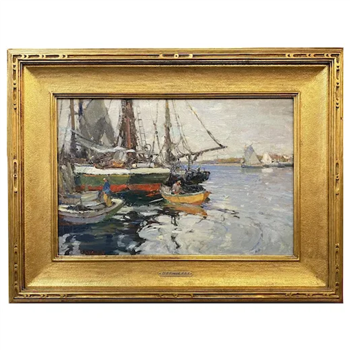 Harbor Scene with Boats & Fishermen - Image 1 of 4