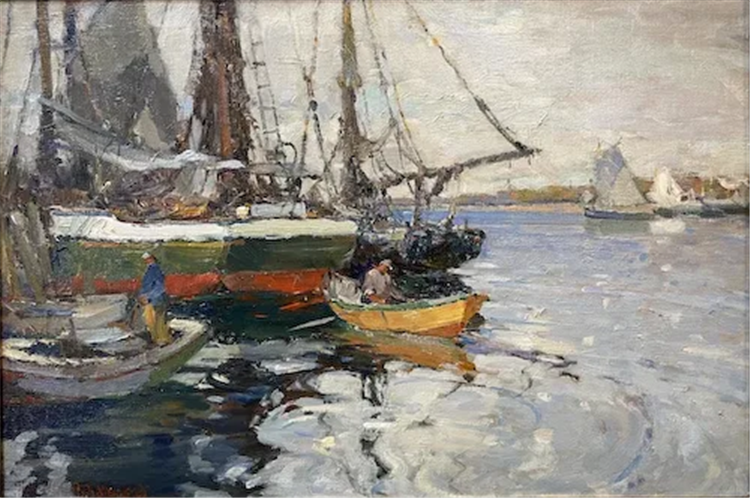 Harbor Scene with Boats & Fishermen - Image 2 of 4
