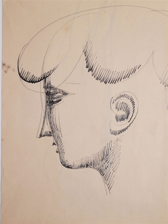 Double-sided drawing: Head in Profile/ Figure - Image 2 of 3