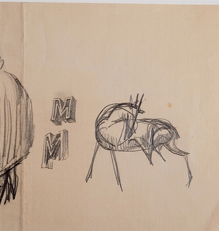 Drawing with 3 figures, a deer, 2 letter "M"s - Image 3 of 3